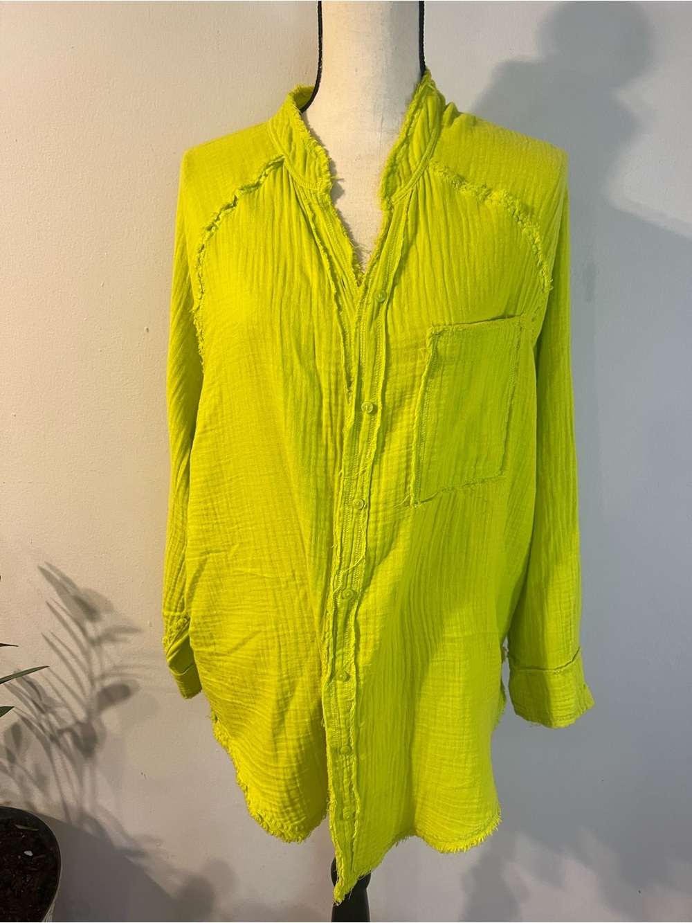 aerie Neon Lime Gauze Button-Front Swim Coverup - Picture 3 of 13